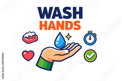 Colorful infographic promoting hand washing with icons and text