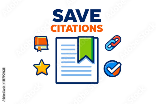Save citations graphic with bookmark and checkmark icons for academic use