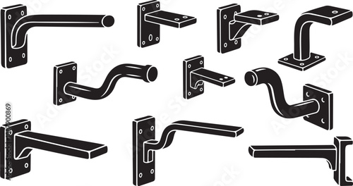 Collection of various door handles and levers on white