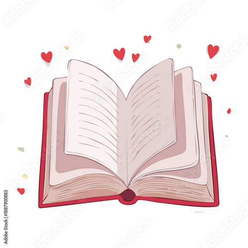 Open book with small red hearts for romantic story reading Graphic Asset