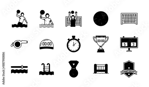 Water Polo Championship Outline Icons Set with Editable Stroke for Professional Sports Design