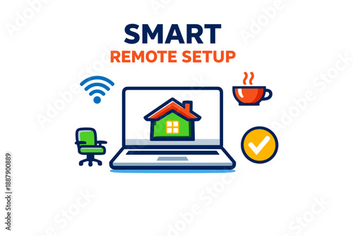Smart remote setup for efficient home office with laptop and wi-fi connection