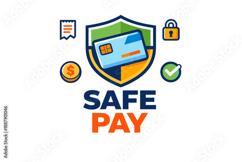 Secure payment icon with shield and card design elements highlighting safe transactions