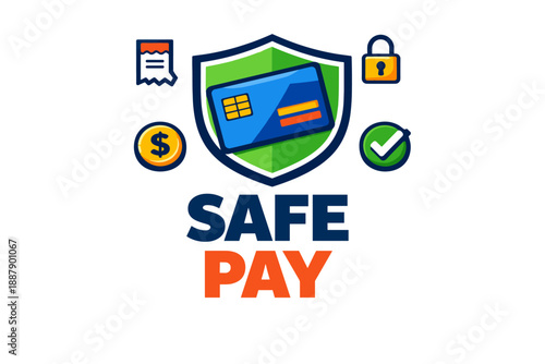 Secure payment icon with credit card and shield symbol for financial safety