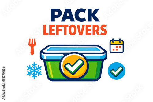 Pack leftovers: organize with icons for fresh storage in containers
