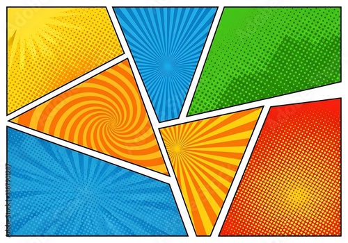 Vibrant geometric shapes with dynamic patterns and bright colors