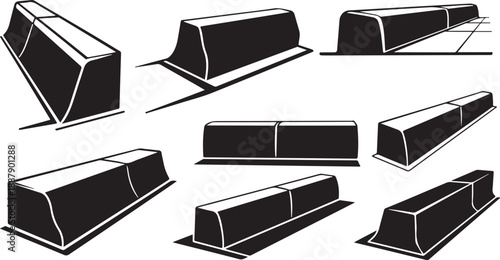 Collection of black gold bars in various orientations