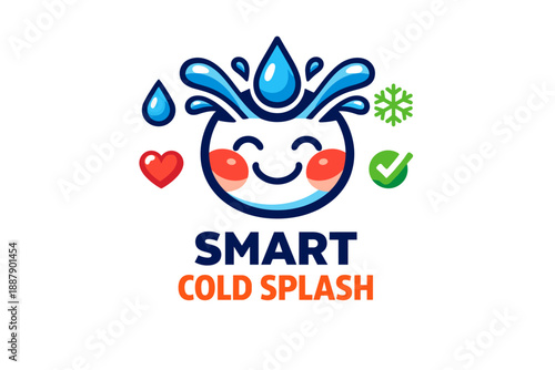Smart cold splash logo with happy water droplet and refreshing elements