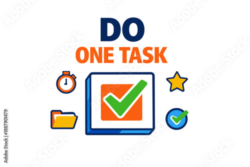 Productivity concept with checkmark, clock, folder, and star icons