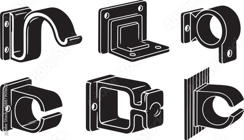 Set of black and white pipe clamp illustrations