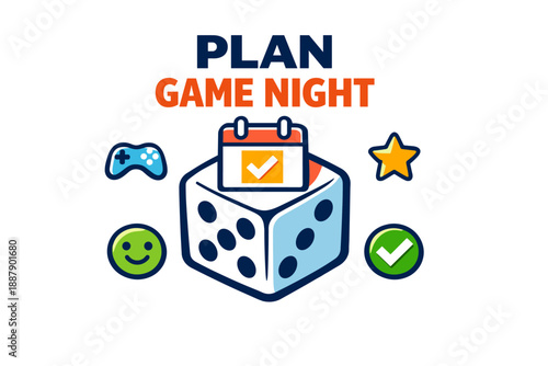 Colorful illustration encouraging planning for a fun game night
