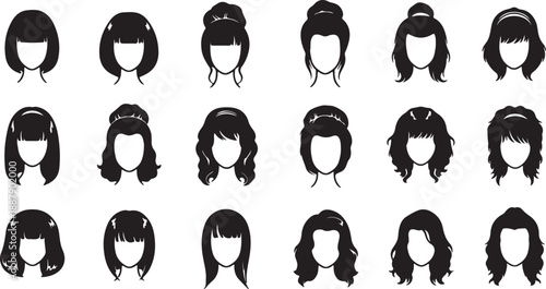 set of women silhouettes hair