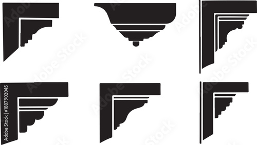 Set of black and white corner design elements collection