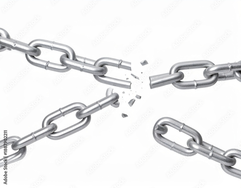 Fototapeta premium Broken Chain, Metal Links Snapped, Freedom and Broken Connections Concept