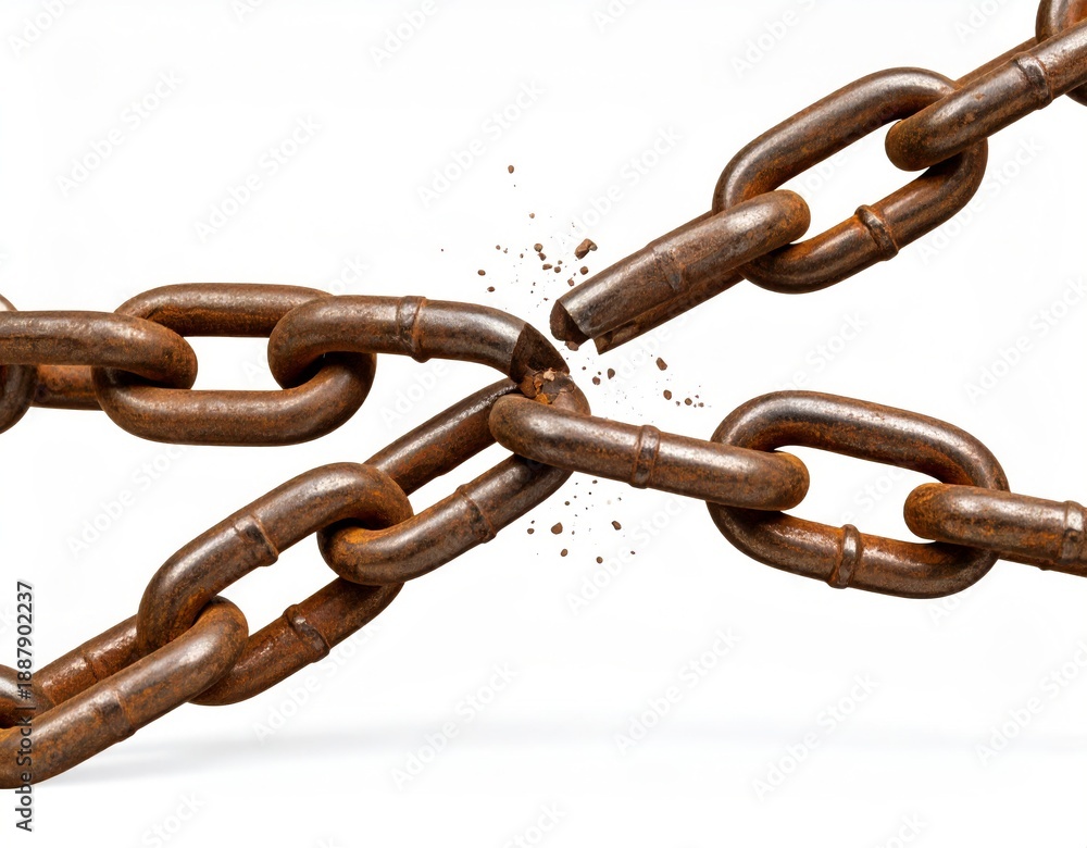 Obraz premium Broken Chain, Metal Links Snapped, Freedom and Broken Connections Concept