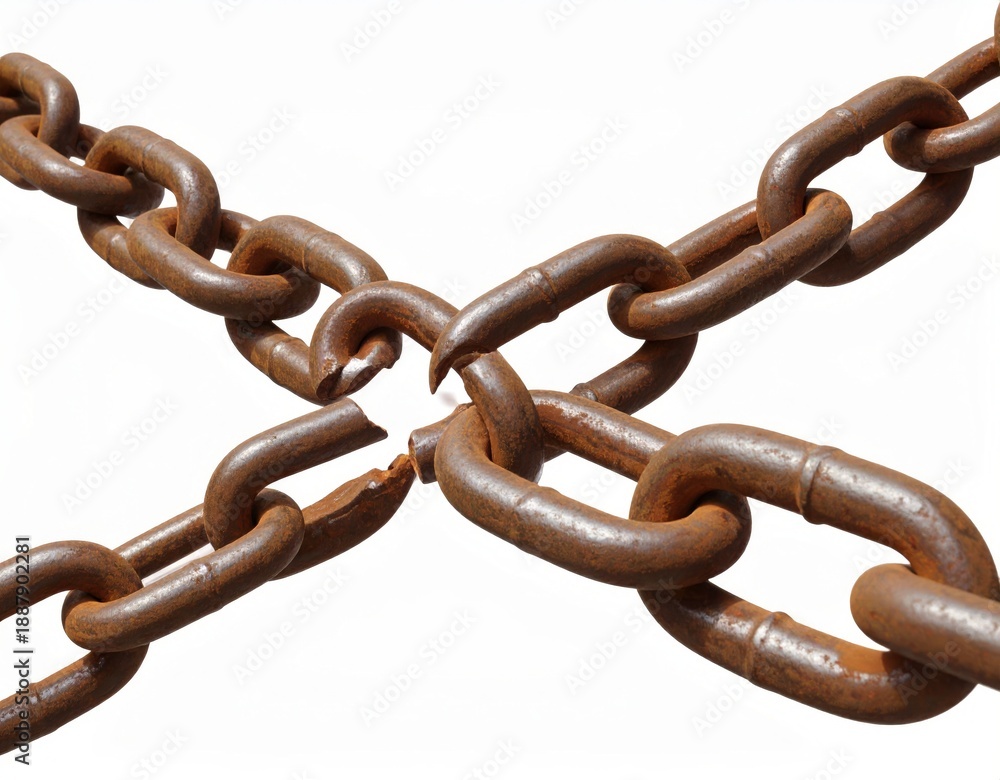 Obraz premium Broken Chain, Metal Links Snapped, Freedom and Broken Connections Concept