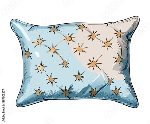 Decorative blue pillow with yellow star pattern for kids bedroom Graphic Asset