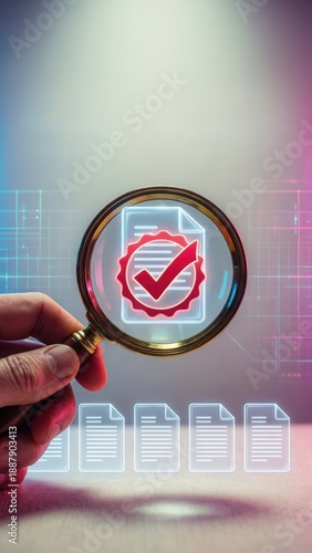 Wallpaper Mural A hand using a magnifying glass on a documents with due diligence text, showing approval check, audit accuracy, legal review Torontodigital.ca