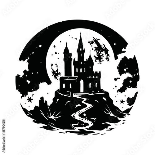 Vector illustration of an old castle at night