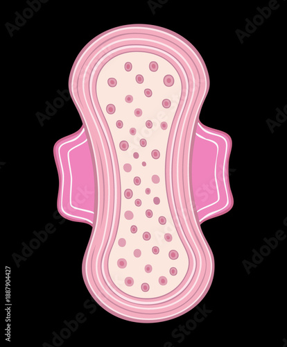 Pink sanitary pad with dot patterns for menstruation protection and hygiene Graphic Asset