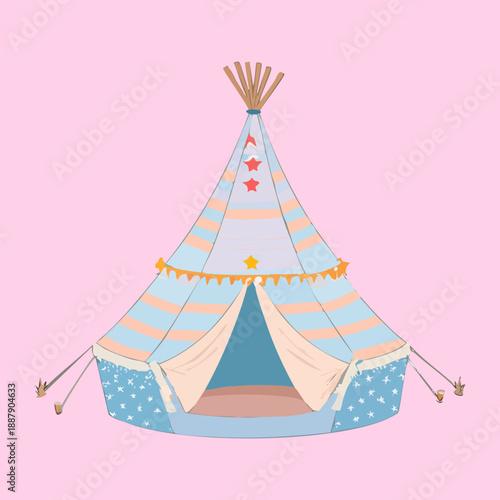 Playful striped teepee tent for children bedroom decoration and indoor play adventure Graphic Asset