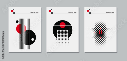 Set of abstract vector illustration geometric posters inspired by Bauhaus style, featuring minimalist shapes and constructive art elements. 