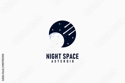 Meteor falling on the moon logo symbol icon design
