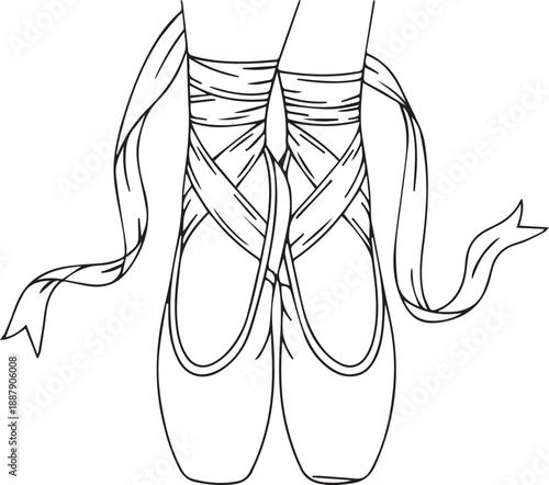 Ballet Pointe Shoes Line Art Dance Illustration Black and White