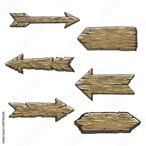 Vintage Western Wooden Arrow Direction Signs Illustration Set