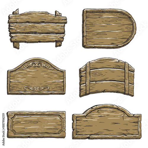 Vintage Western Wooden Plaque and Signboard Shape Set