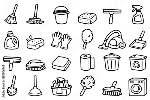 Cleaning line icons. vector illustration.
