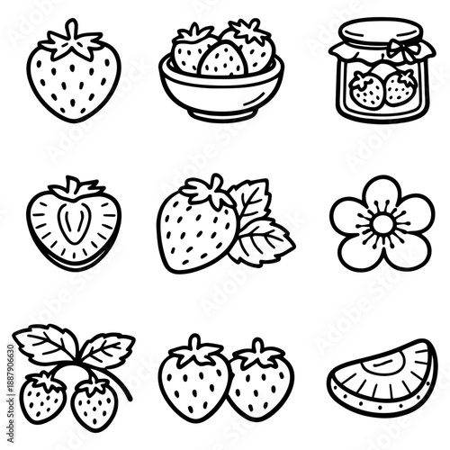 Simple strawberry icon set of various shapes