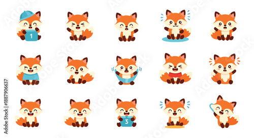 Cute Cartoon Fox Character Emoticons Set