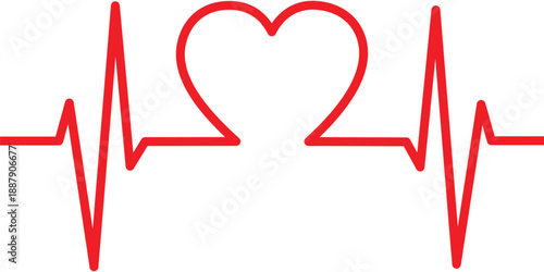 A vibrant red 3d heart symbol with a passion ribbon and ecg heartbeat illustration creates a romantic vector sign for a Valentine holiday celebration card design