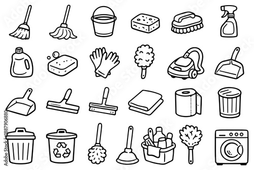 Collection of house cleaning icons.