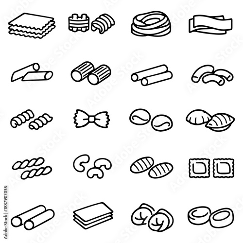 Pasta vector icon set in thin line style