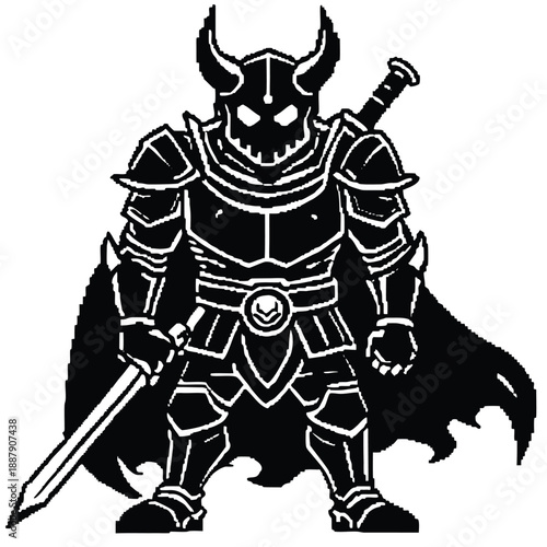 Wallpaper Mural Pixel Art Horned Armored Knight Warrior with Greatsword Sprite Torontodigital.ca