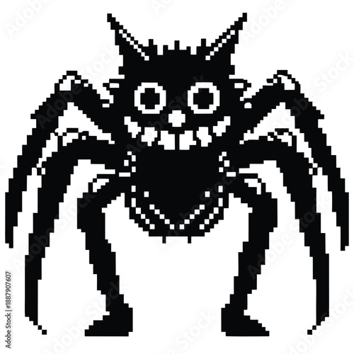 Pixel Art 1-Bit Cartoon Spider Monster Enemy Sprite