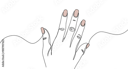 Line drawing of a woman's hand with manicured nails holding a piece of string on a transparent background