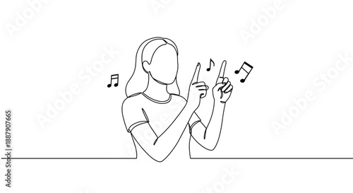 Line drawing of a woman happily dancing while holding maracas on a transparent background