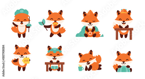 Cartoon Foxes Doing Different Activities