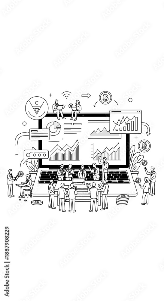 Obraz premium Business team discussing data analysis on laptop with various charts and graphs.