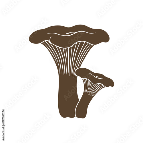 Brown Chanterelle Mushroom Vector Silhouette Minimalist Fungi