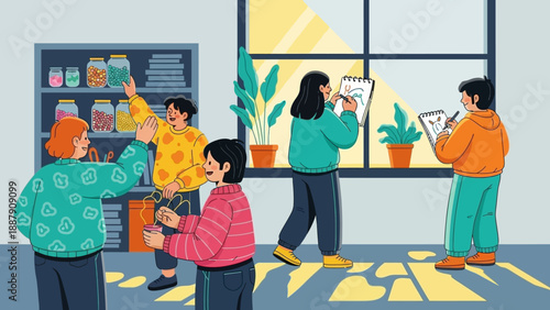 Group of People Standing Near Vending Machine.