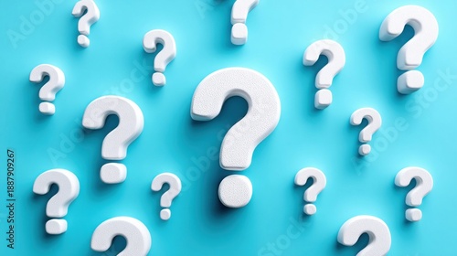 Numerous white question marks scattered across a vibrant blue background, symbolizing inquiry