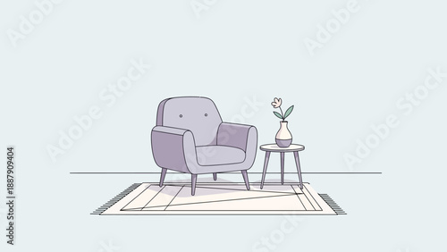 Minimalist Armchair and Side Table Illustration.