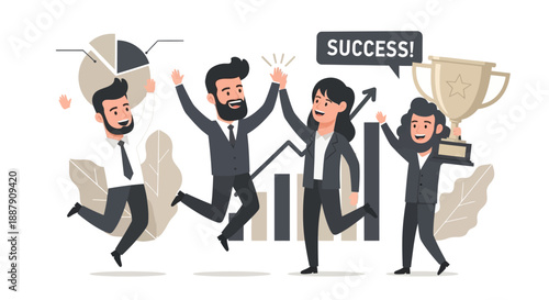 High-Performance Business Team Celebrating Major Quarterly Wins and Achieving Peak KPI Metrics