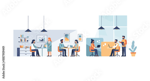 Optimizing Workflow: Diverse Team Collaborating on Strategy in Modern Open Office Environment