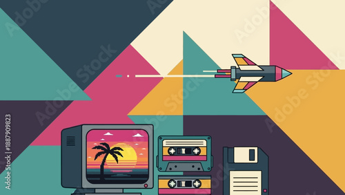 Retro Computer and Storage Devices Illustration.