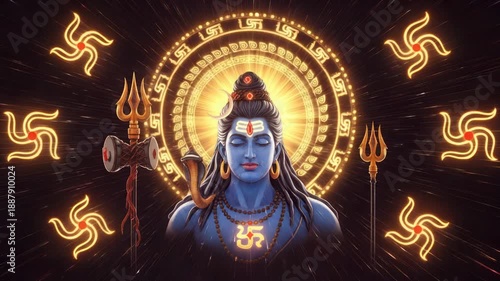 Lord Shiva Om Symbol Swastika Tridents Divine Energy Aura